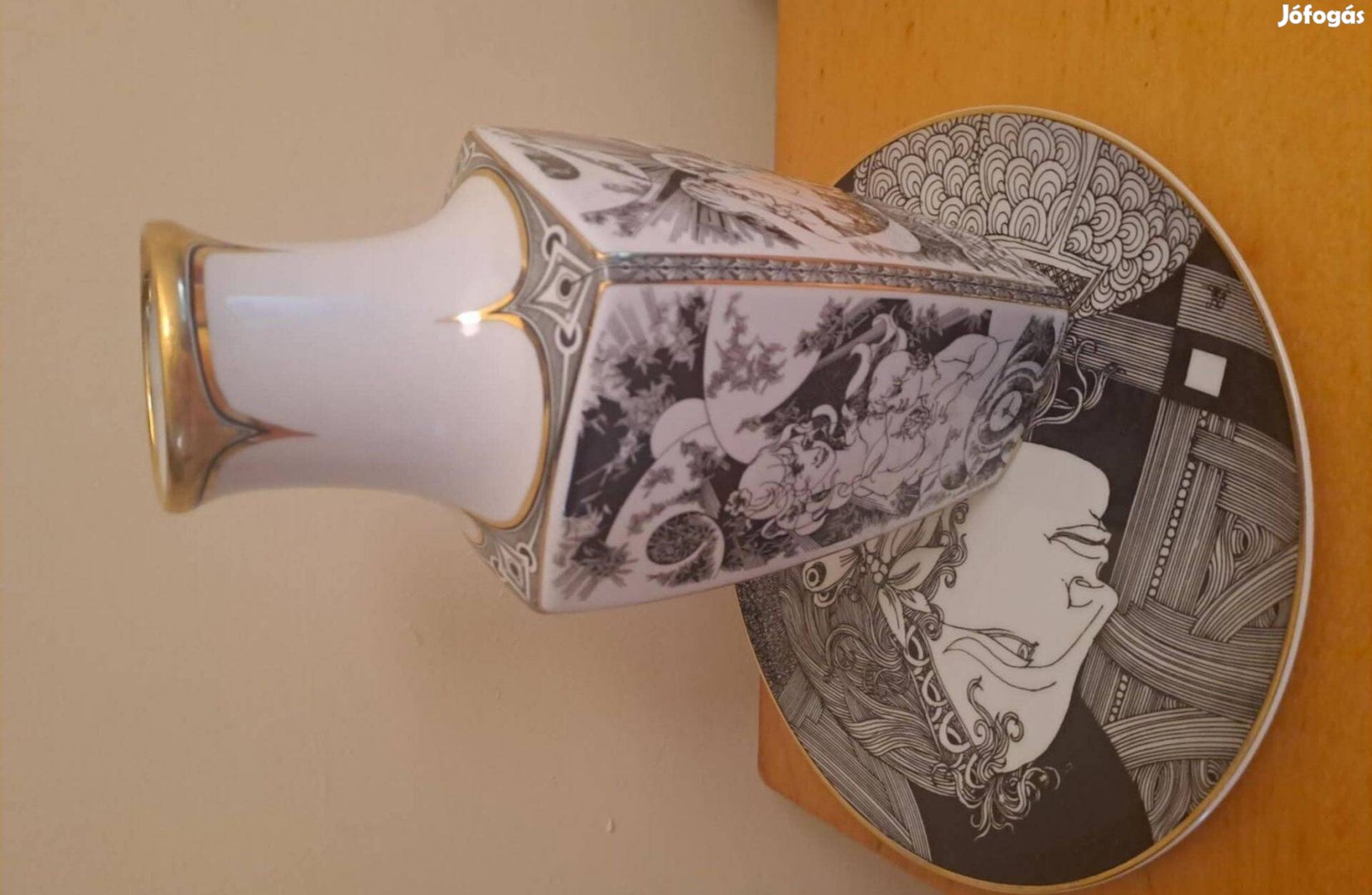 Hollóházi váza Négy évszak 24 cm és Hollóházi tányér