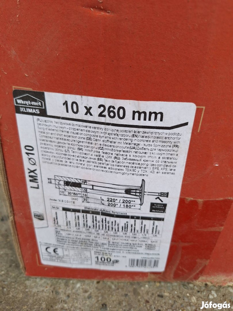 Homlokzati tárcsás dűbel fémszeges 10x260mm