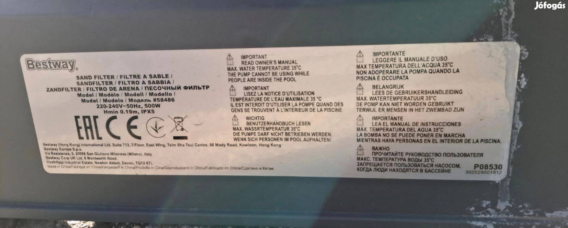 Homokszűrő Bestway 6,056lh 58497ajándék tisztító golyók