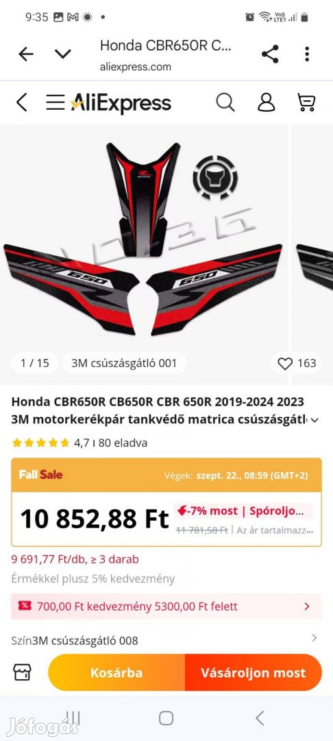 Honda cbr650r tankvédő matrica tankpad eladó