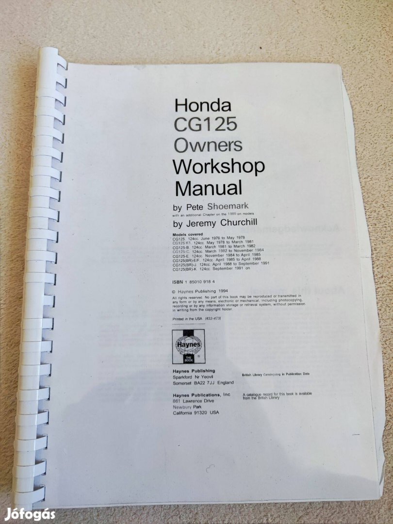 Honda cg125 (1976-91) szervízkönyv (angol)