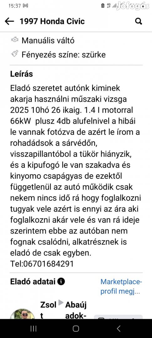 Honda civik 1997-es egyben eladó