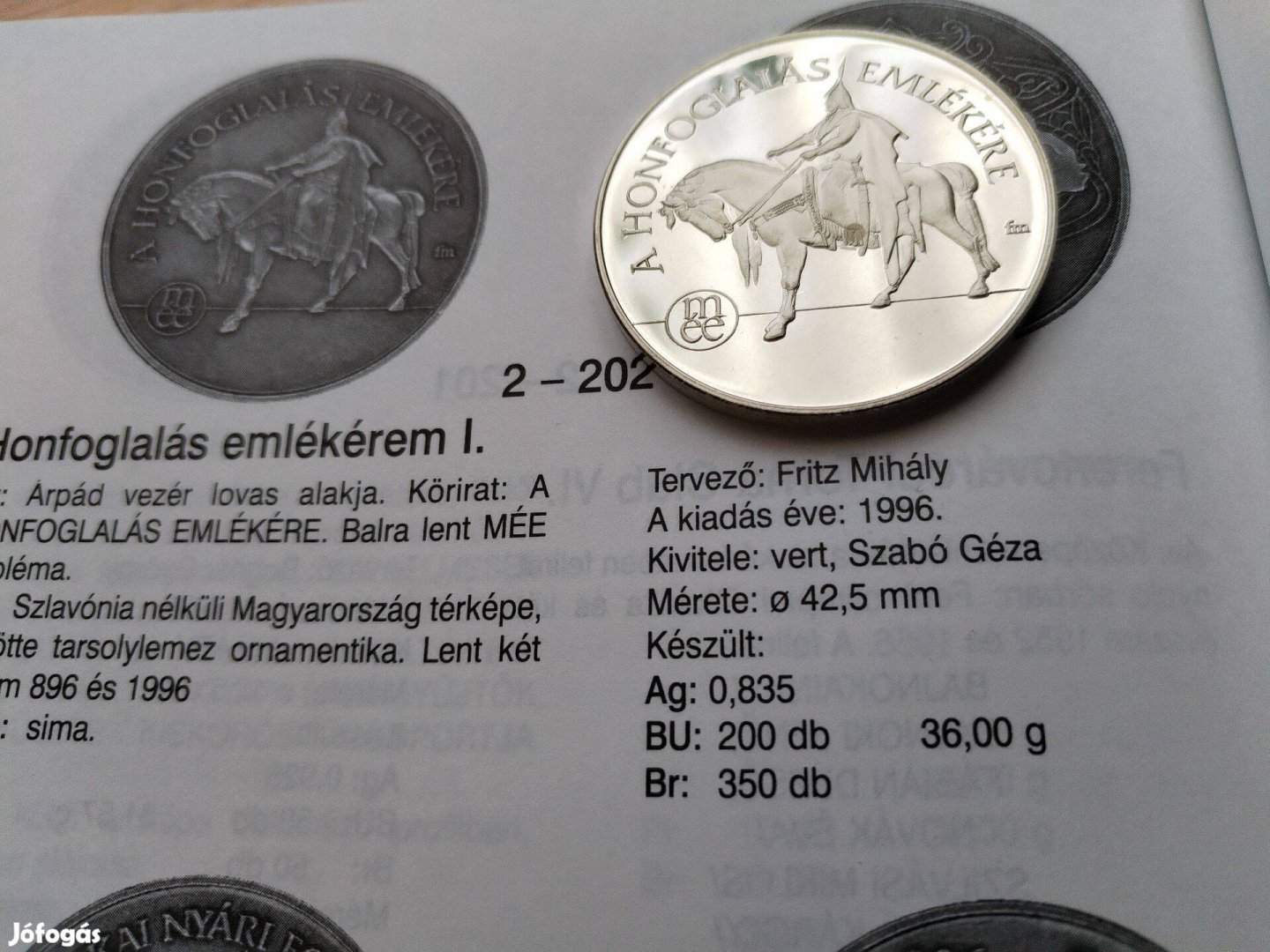 Honfoglalási jubileumi 896-1996 ezüst emlékérem