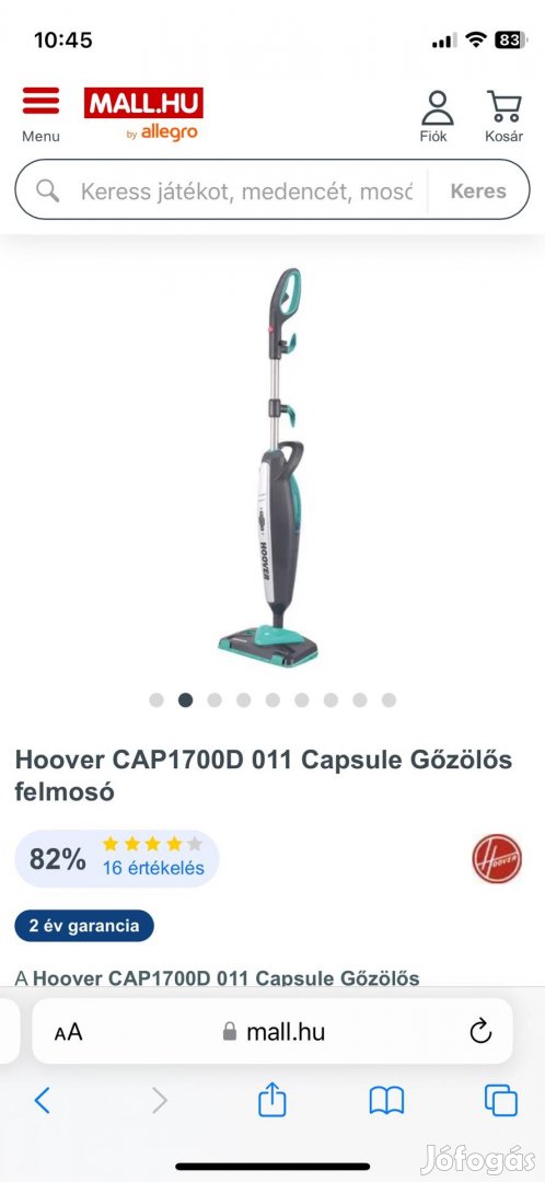 Hoover felmosó 1700w