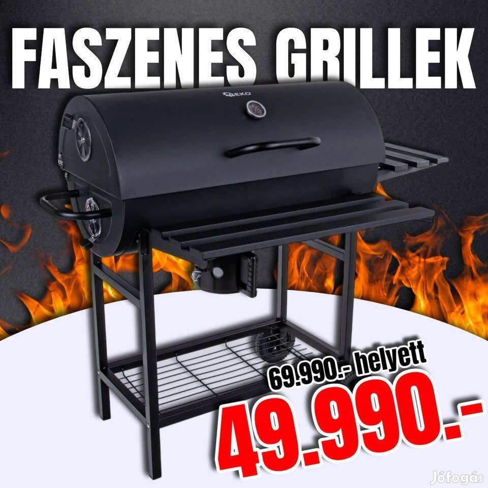 Hordó stílusú faszenes kerti grill fedővel - ráccsal