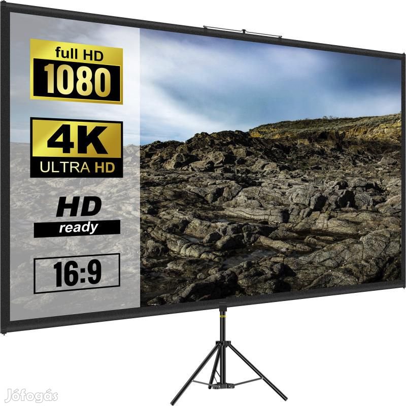 Hordozható 4K HD Projektor Vászon Állvány  254 cm Képátló,