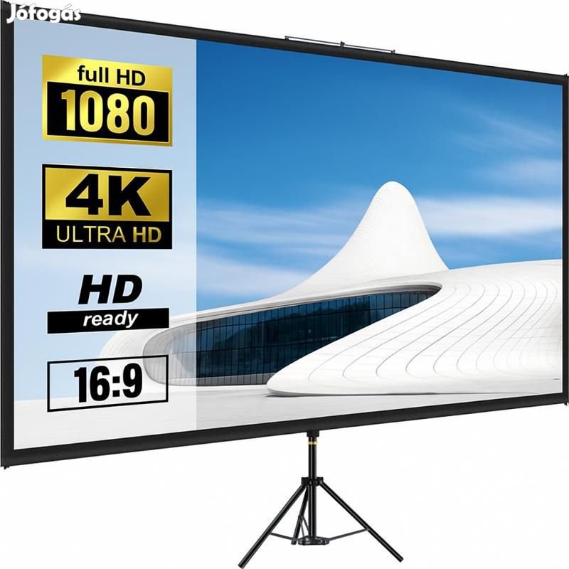 Hordozható 4K HD Projektor Vászon Állvány  254 cm Képátló,