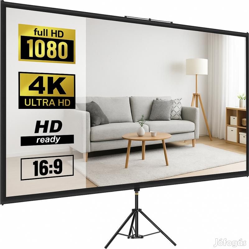 Hordozható 4K HD Vetítővászon  16:9 Képarány, 280 cm Képátló