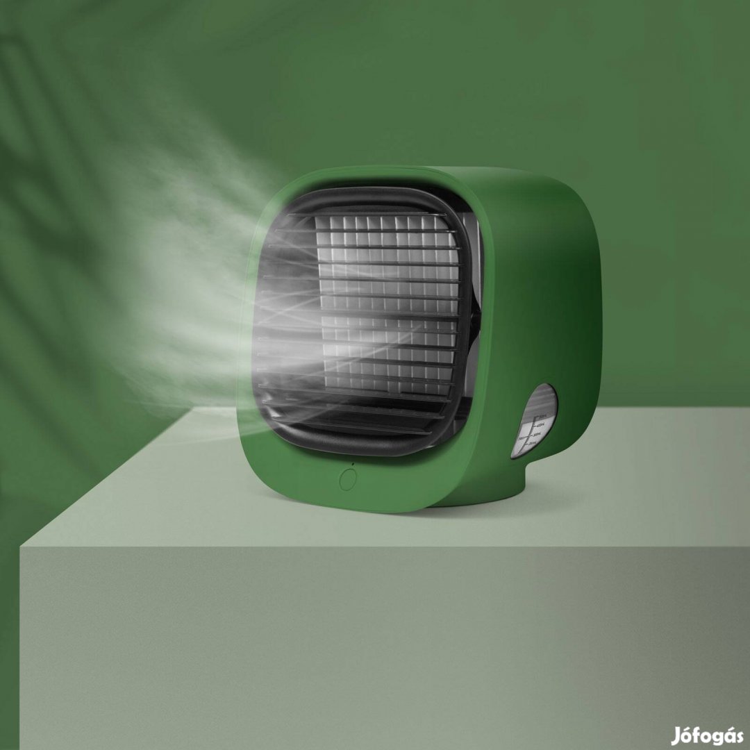 Hordozható mini léghűtő ventilátor RGB LED színváltós - USB - zöld