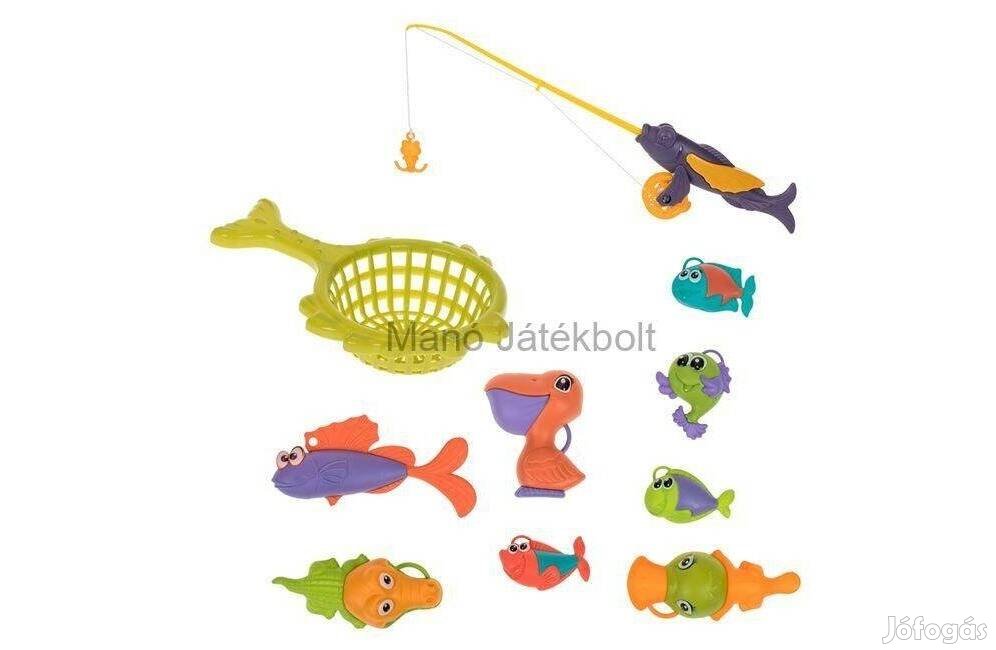 Horgász játék szett gyermekeknek, pecabottal és szákkal