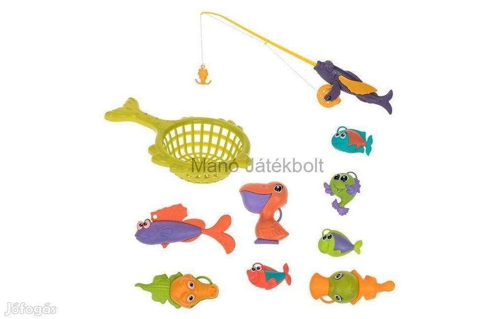 Horgász játék szett gyermekeknek, pecabottal és szákkal