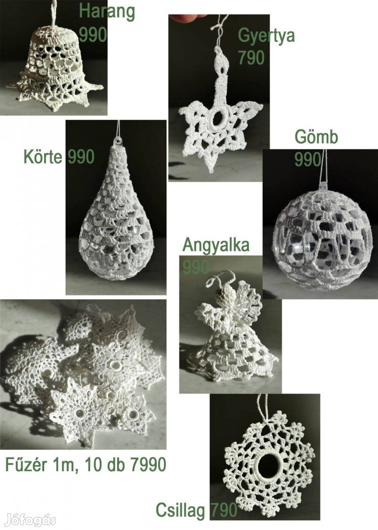Horgolt és keményített karácsonyi díszek, többféle