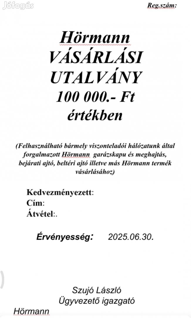 Hörmann vásárlási utalvány kupon kedvezmény 