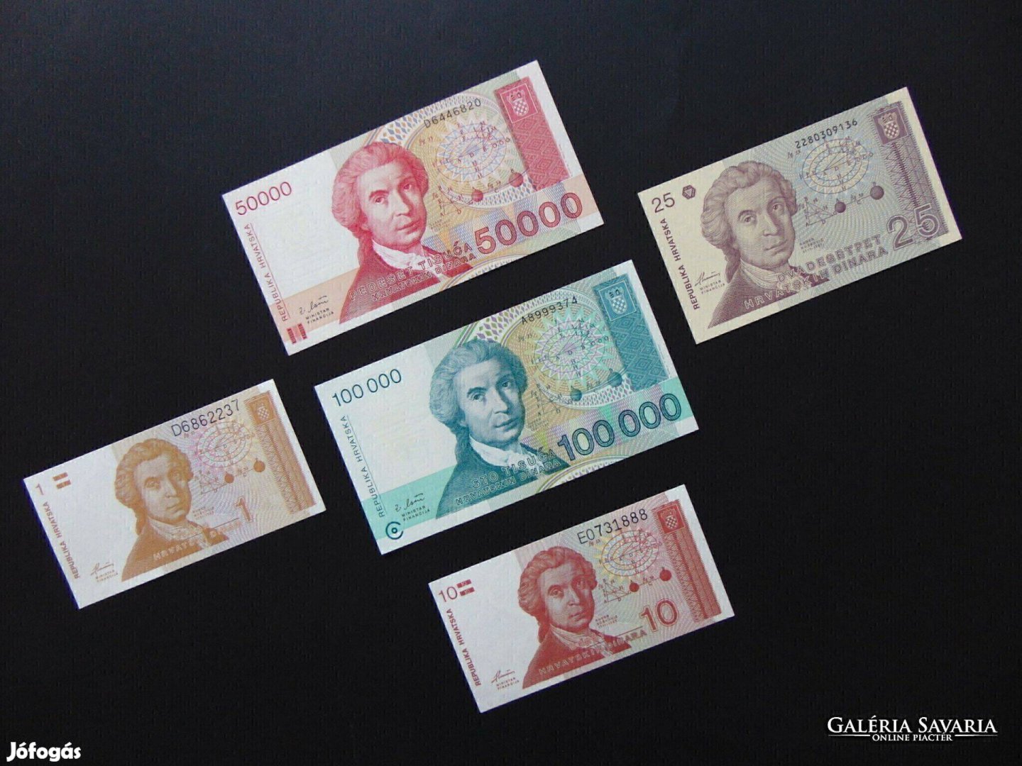 Horvátország 5 darab dinár bankjegy LOT ! Hajtatlan
