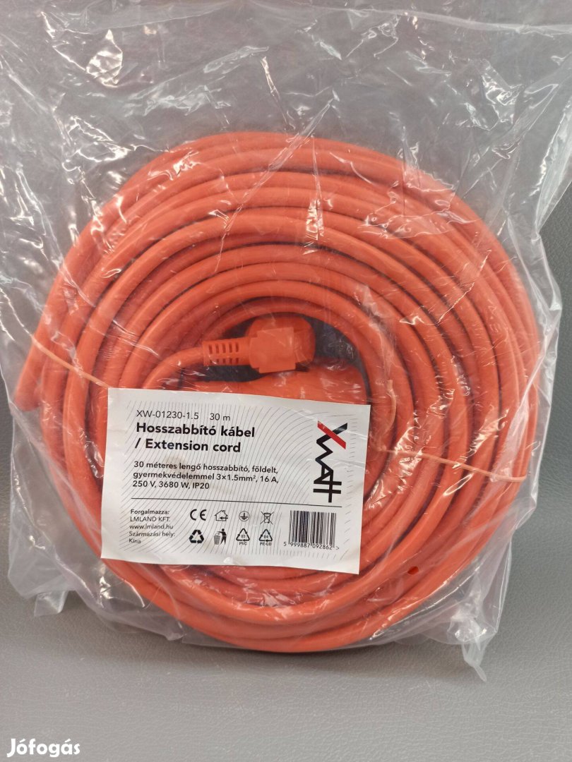 Hosszabbító kábel 30 m (1.5mm2 16A, Xwatt) Új