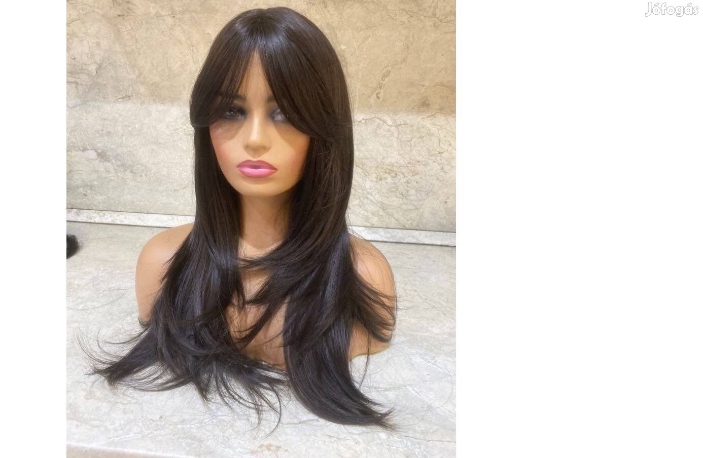 Hosszú sötétbarna természetes paróka - kezelt emberi hajból