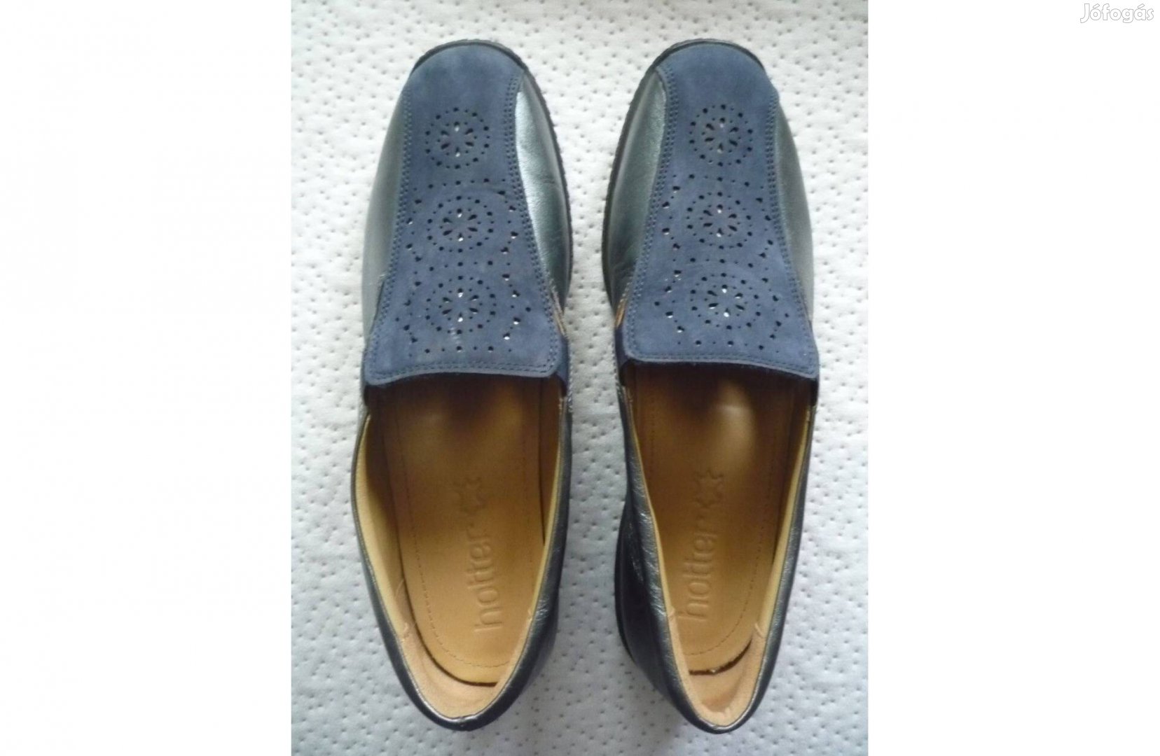 Hotter"Angol középkék bőr és hasított bőr papucscipő 40,5-ös méretben