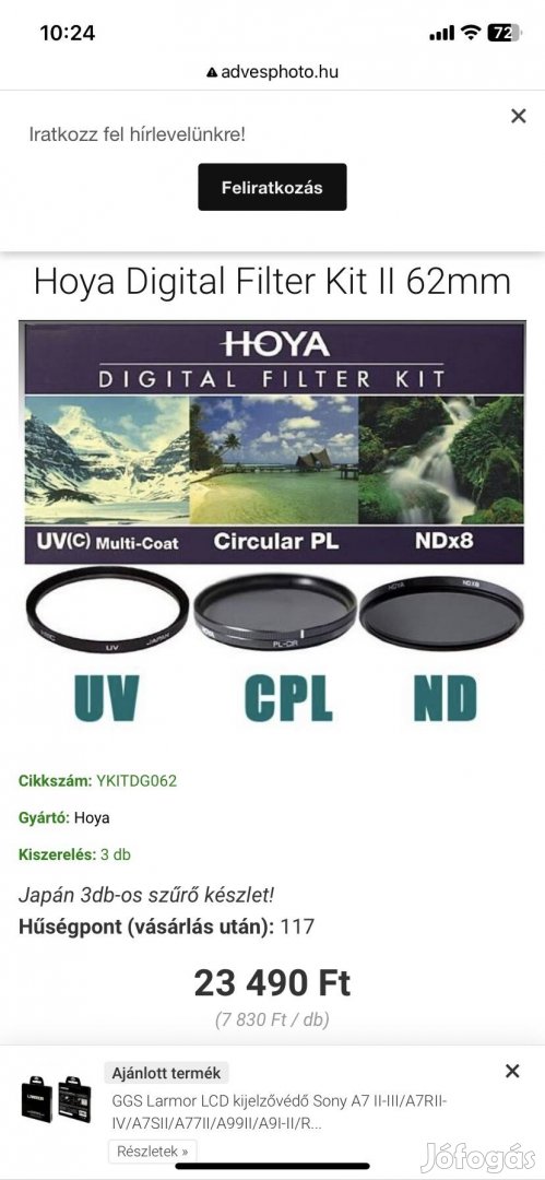 Hoya objektívszűrő 62 mm