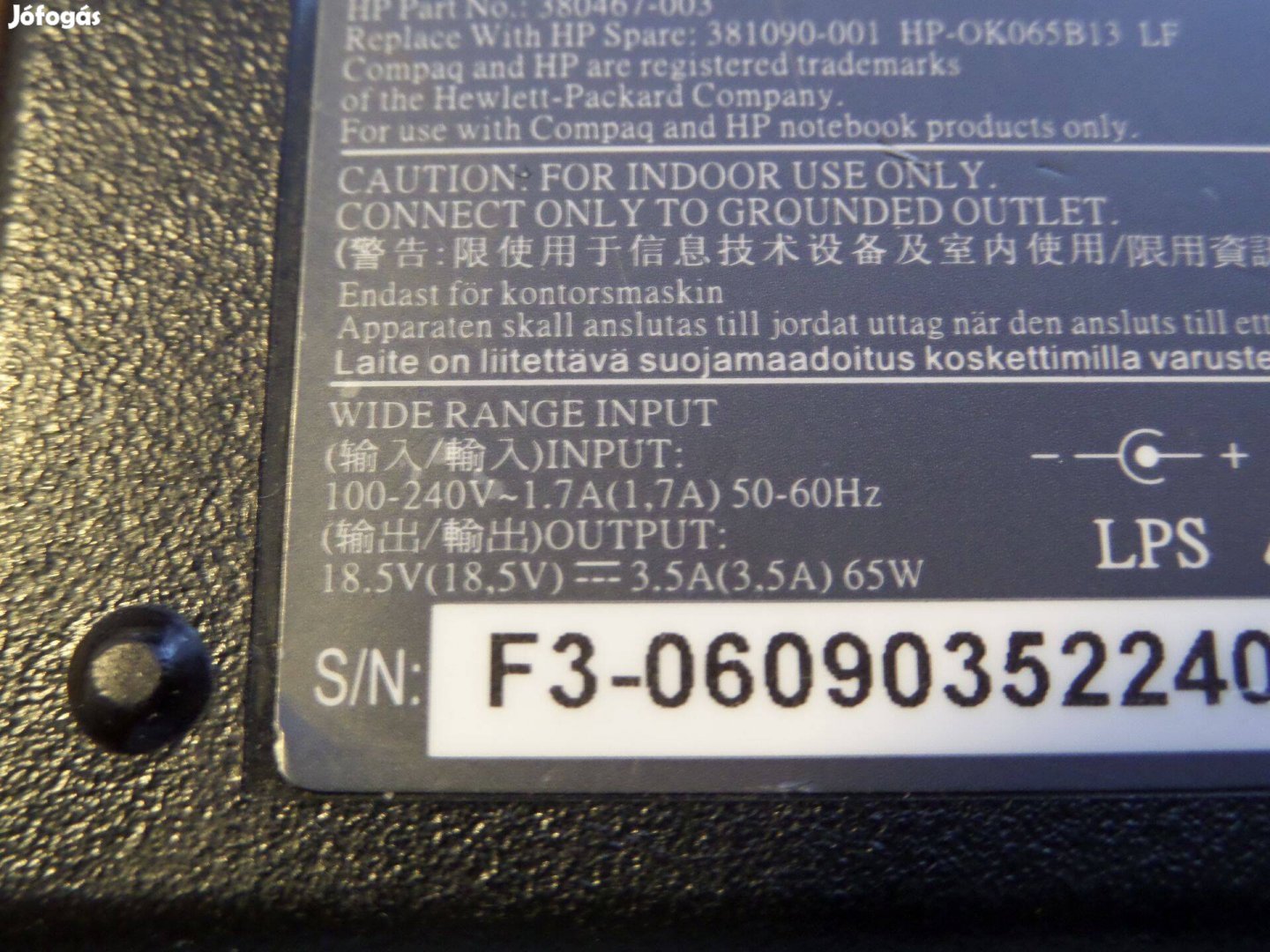 Hp laptop notebook hálozati töltő adapter tápegység 18,5V