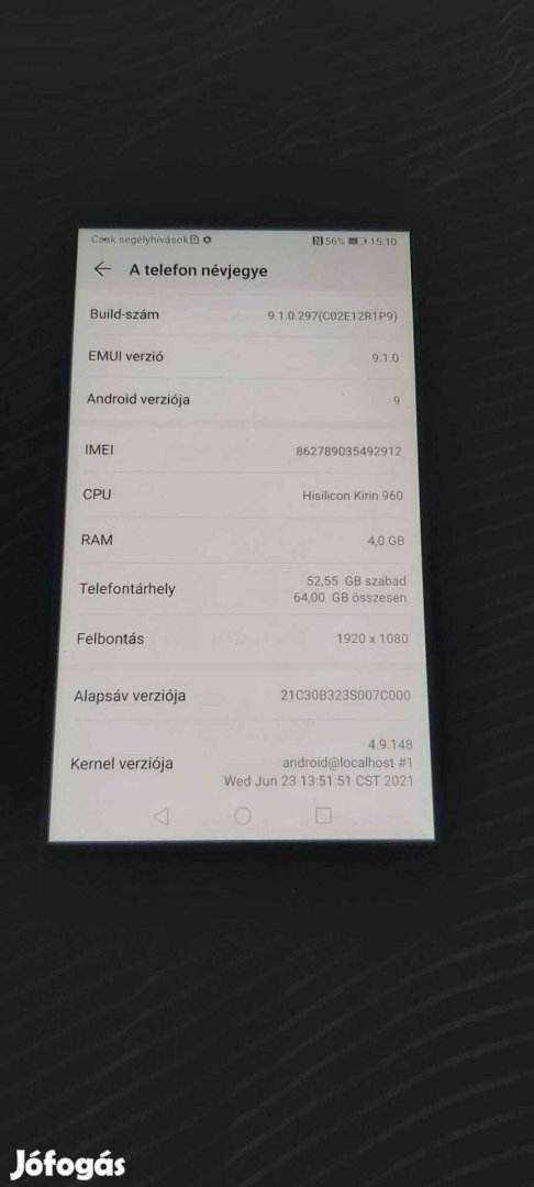 Huawei P10 vodafonos 4/64GB fekete mobil eladó. Processzor: Hisilicon