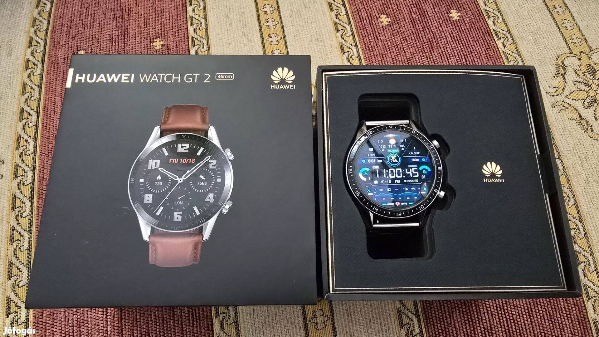 Huawei Watch GT 2 Classic, okosóra, 46mm, fém + bőr szíjjal