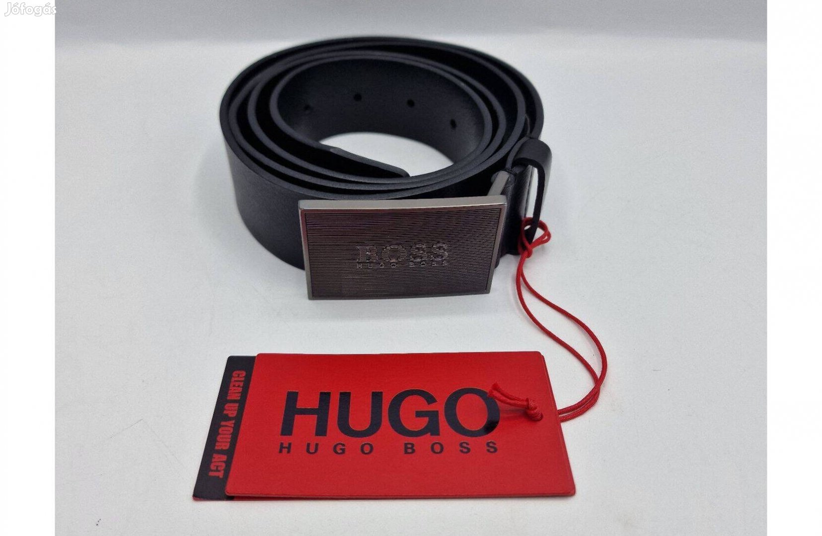 Hugo Boss 50455366 férfi bőr öv texturált logózott csattal, fekete, új