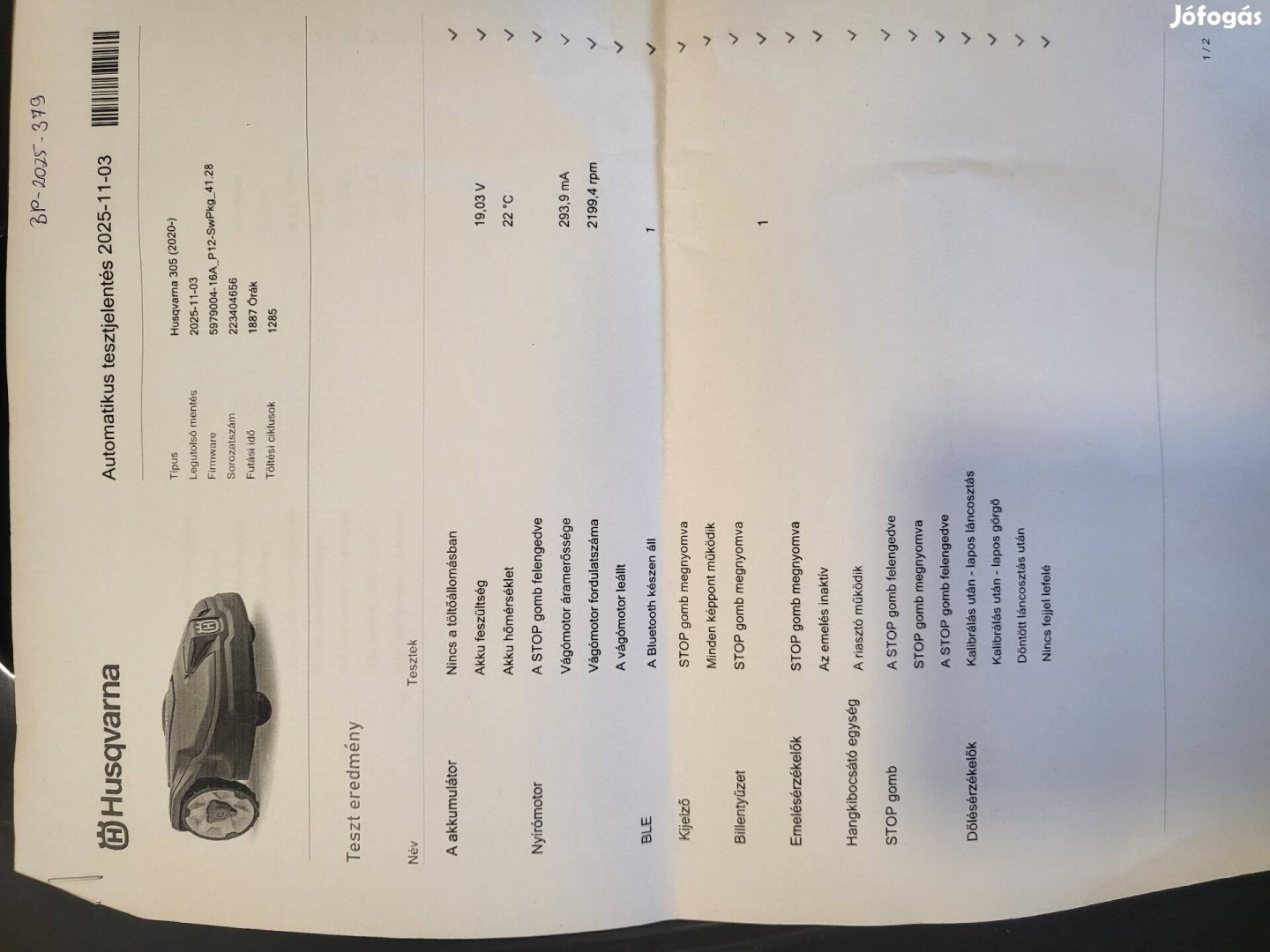 Husqvarna B-305 Robotfűnyíró