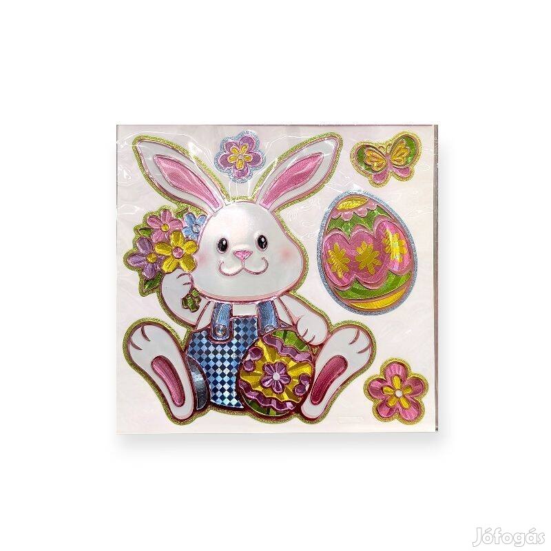 Húsvéti ablakmatrica nyúl és virágmintás tojások, 5 darabos