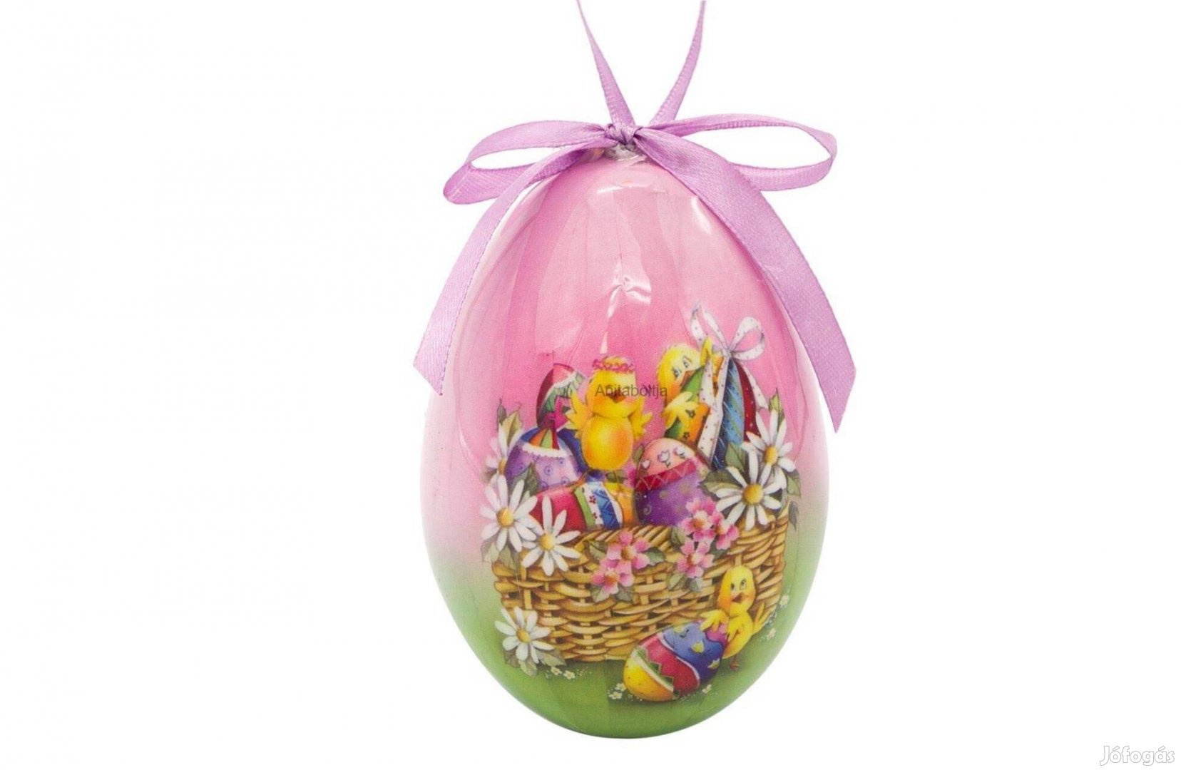 Húsvéti dekoratív tojás - csibék a kosárral 10.5 cm