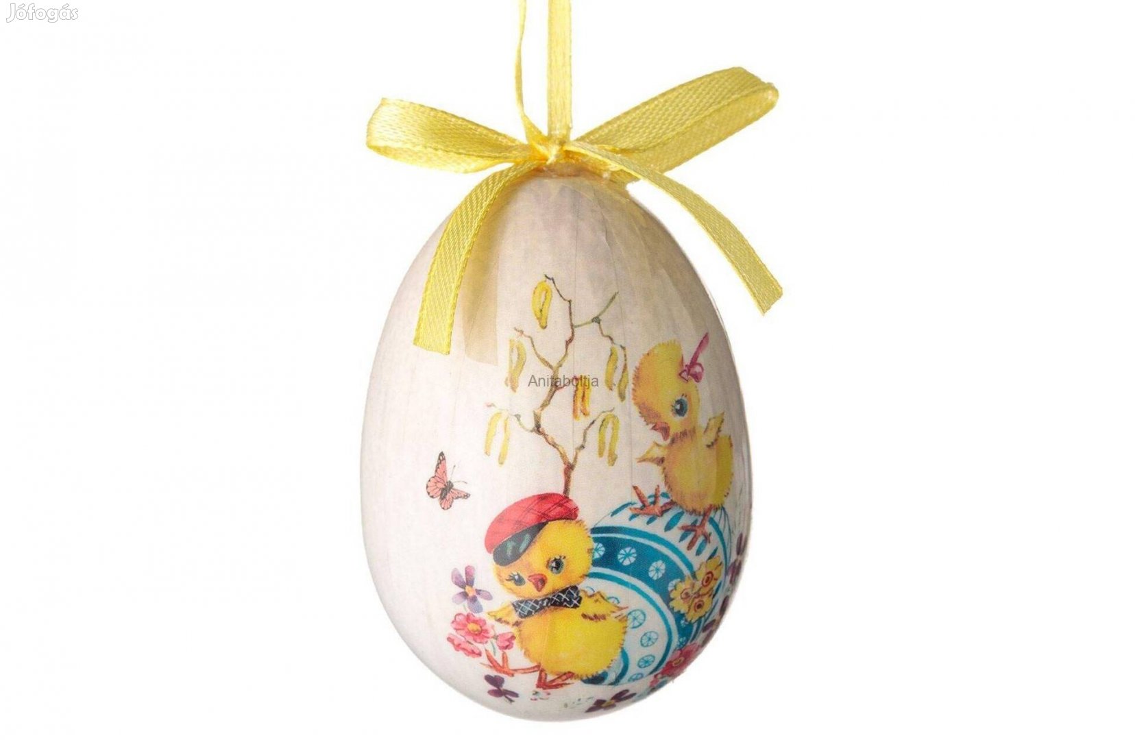 Húsvéti dekoratív tojás csirkével, "tavasz" üzenettel, 7,5 cm