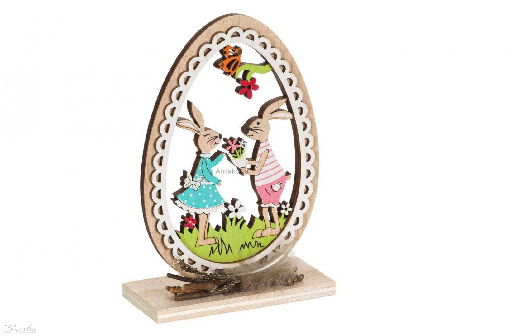 Húsvéti fa asztal dekoratív tojásnyuszik toll 9x4x14 cm