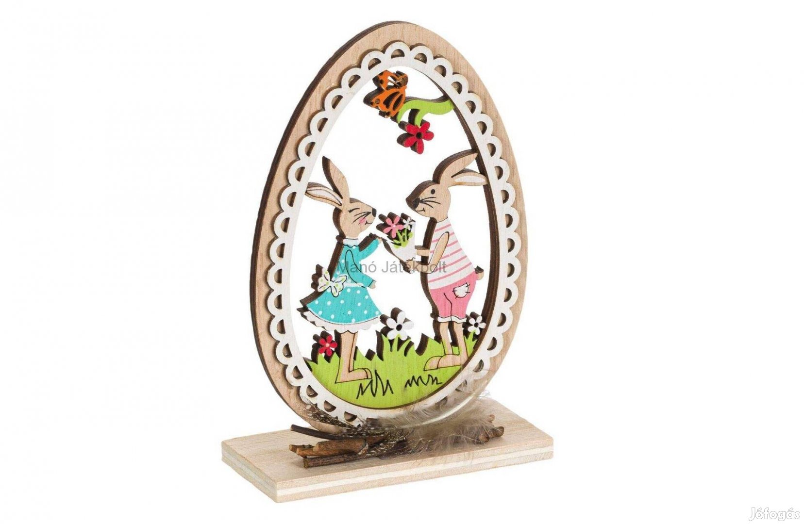 Húsvéti fa asztal dekoratív tojásnyuszik toll 9x4x14 cm