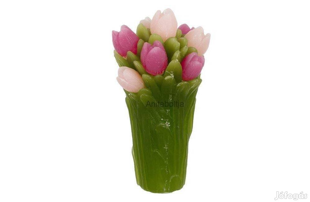 Húsvéti gyertya fukszia rózsaszín tulipán csokor 10x17cm