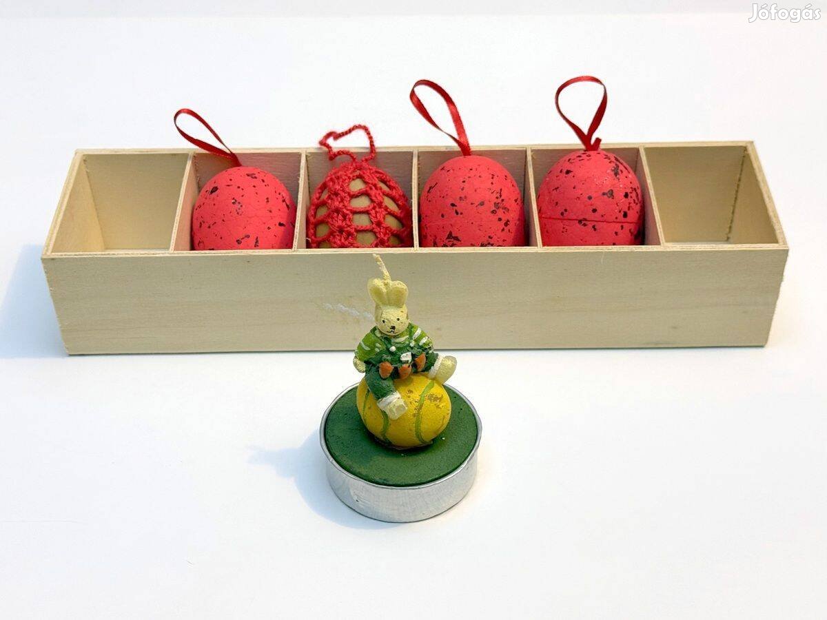 Húsvéti horgolt piros tojás nyuszi gyertya dekoráció