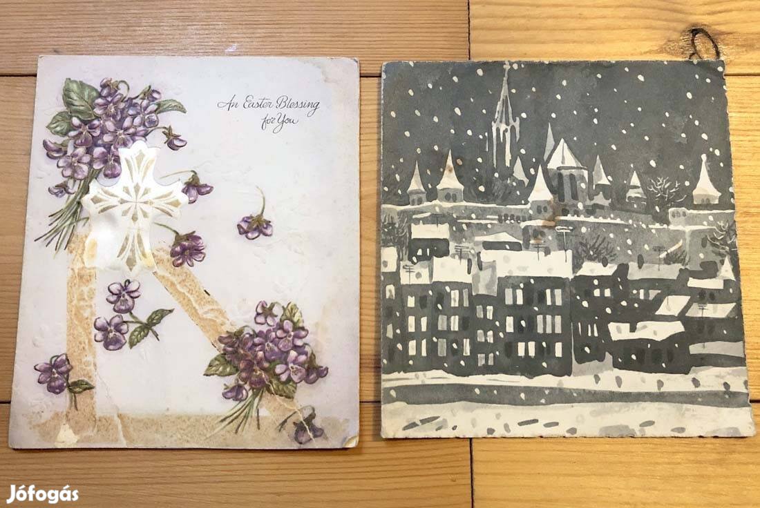 Húsvéti képeslap 1962 - 2 db együtt retro karácsonyi üdvözlőlap fenyő
