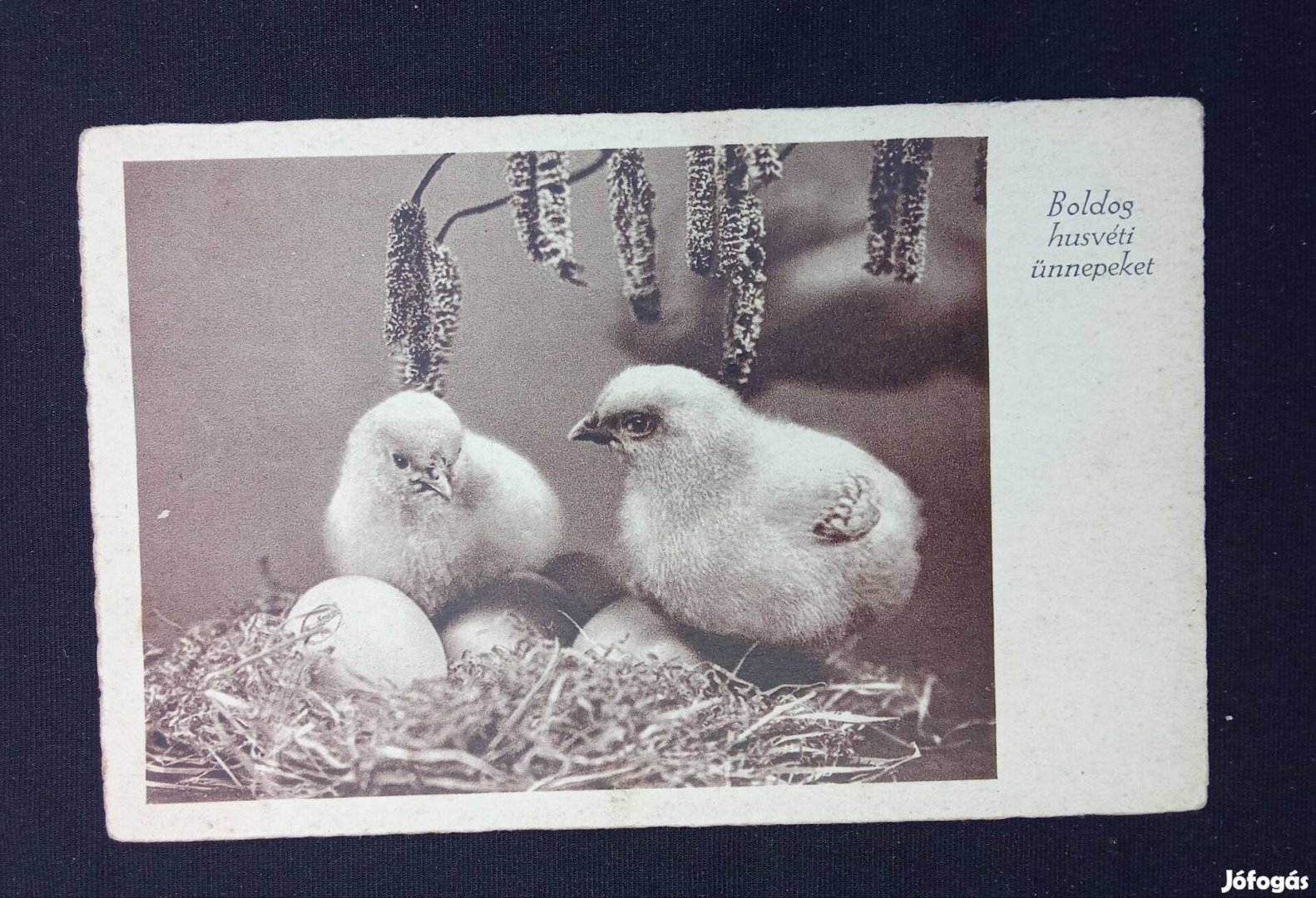 Húsvéti képeslap két kiscsibével, futott, 1947