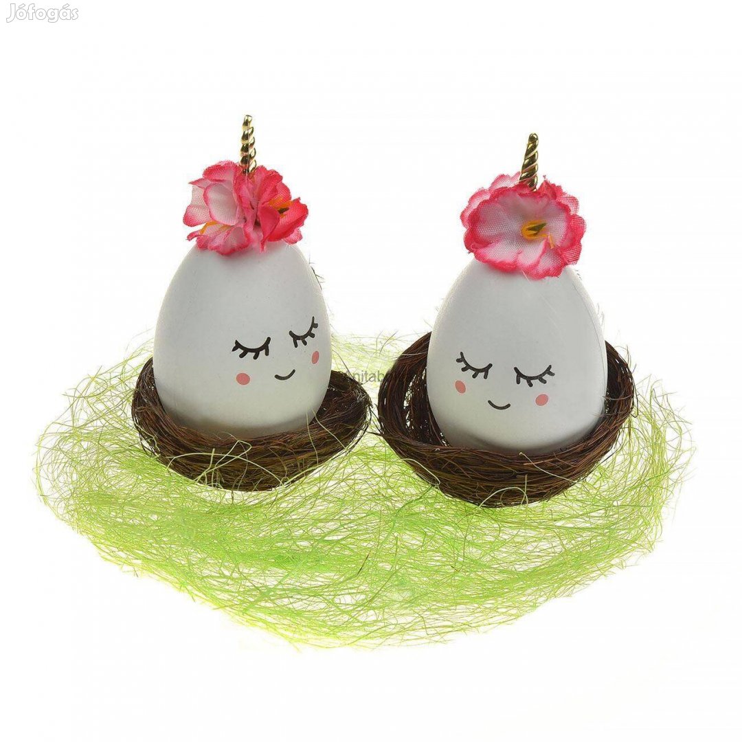 Húsvéti készlet dekoratív egyszarvú tojás fészekben 12x6x12cm