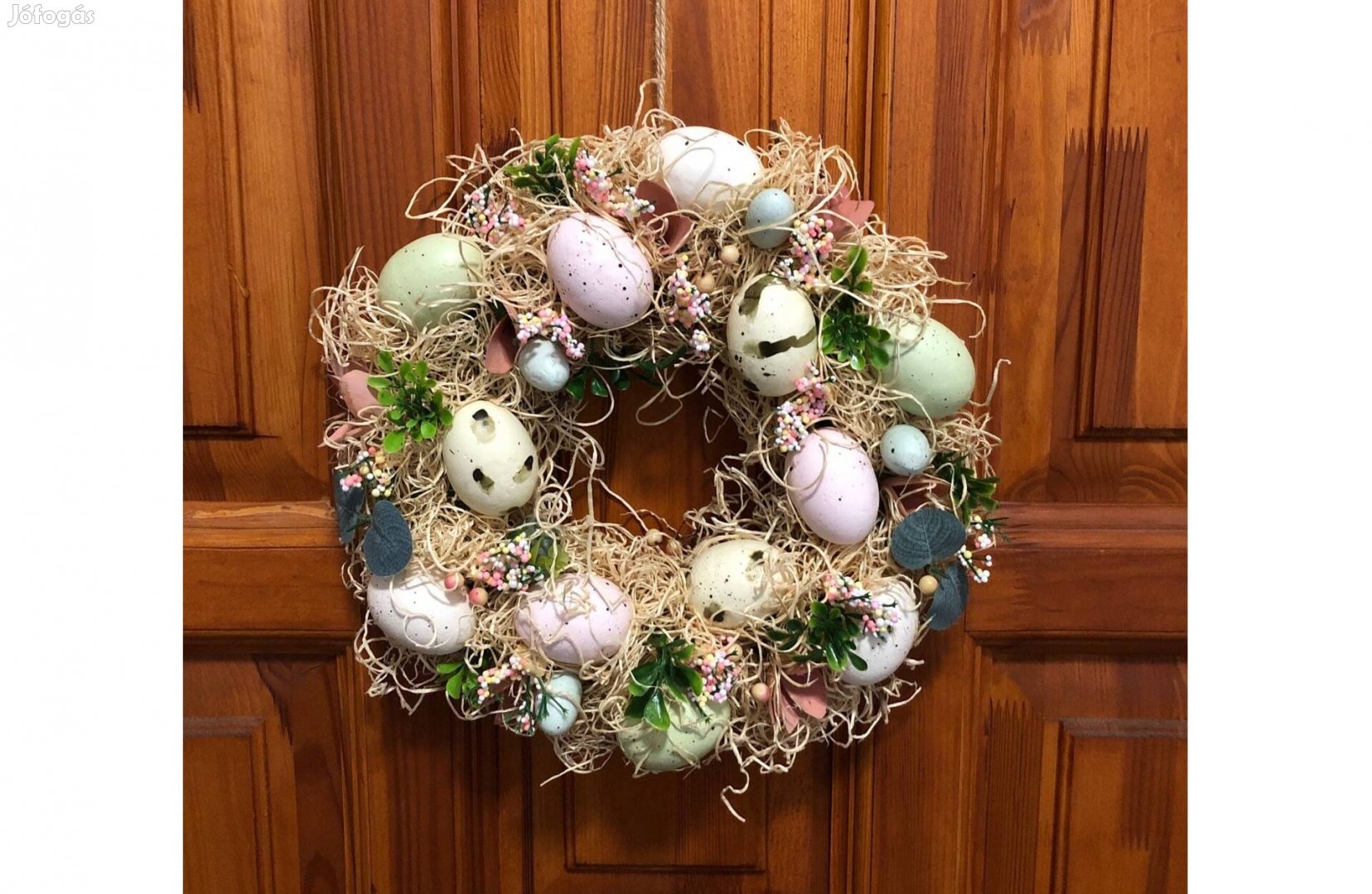 Húsvéti tojásos ajtódísz dekoráció - kopogtató koszorú szalma - 30 cm