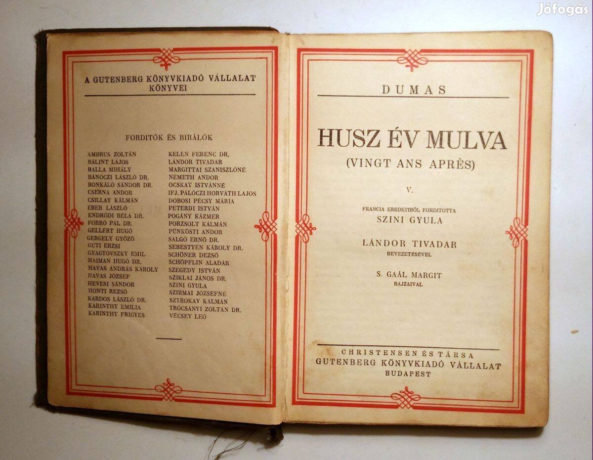 Husz Év Mulva V-VI. (Dumas) 1928 (viseltes) 8kép+tartalom