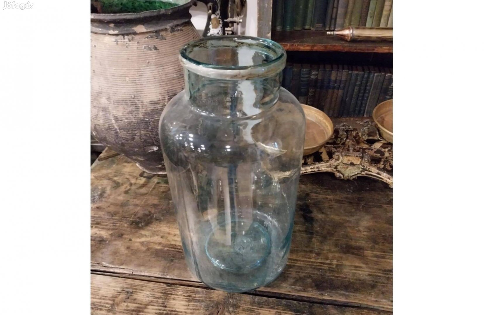 Huta üveg, 8 literes régi befőttes üveg, szép kékes színű