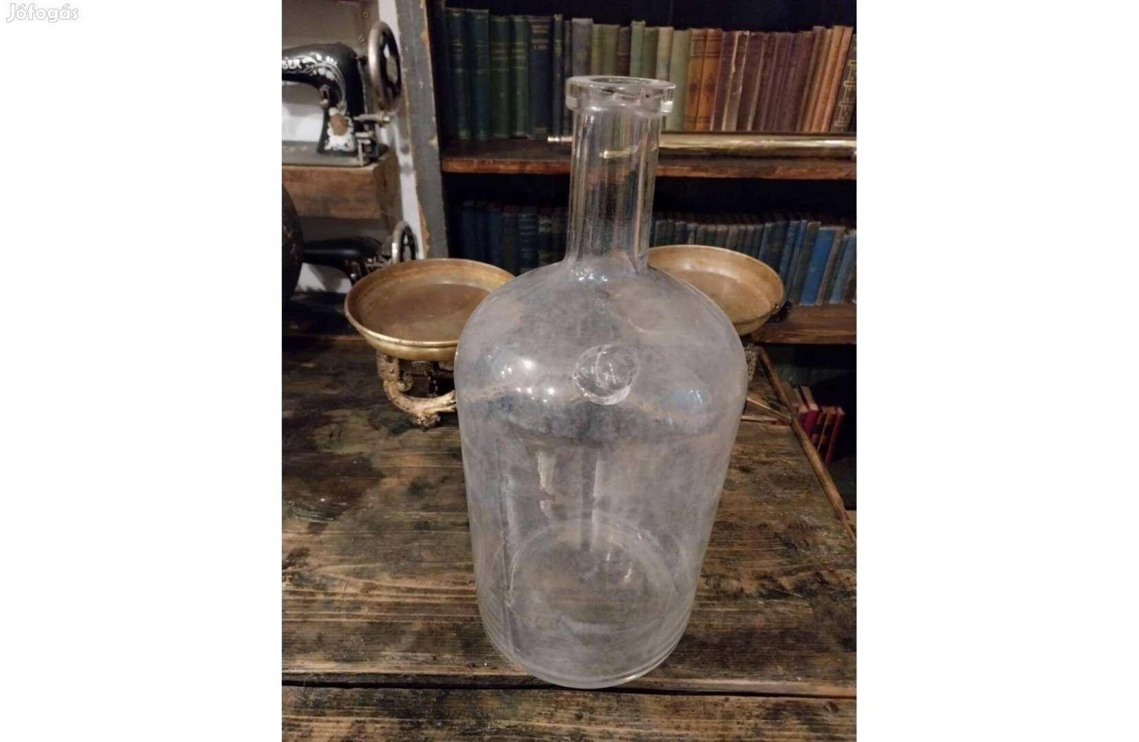 Huta üveg, régi 5 literes pecsétes pálinkás üveg dekorációna