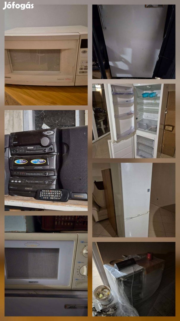 Hűtők, mikrohullámú sütők, gáztűzhely, mosogatógép, hifi
