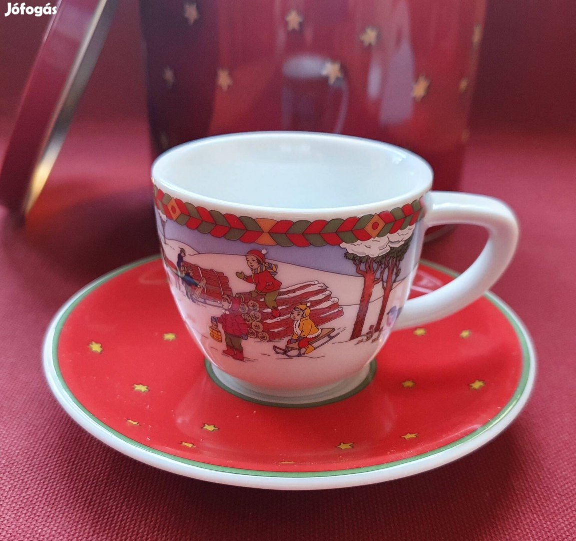 Hutschenreuther német porcelán karácsonyi kávés szett díszdobozban