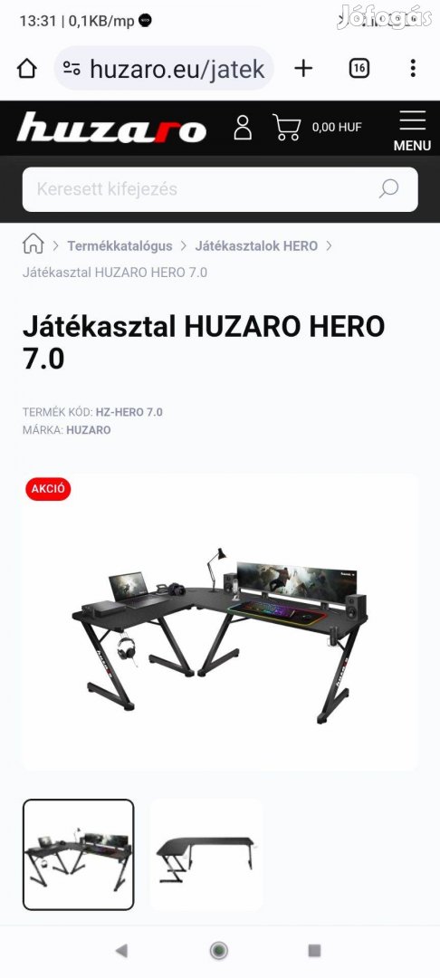 Huzaro HERO 7.0 fekete corner gamer desk