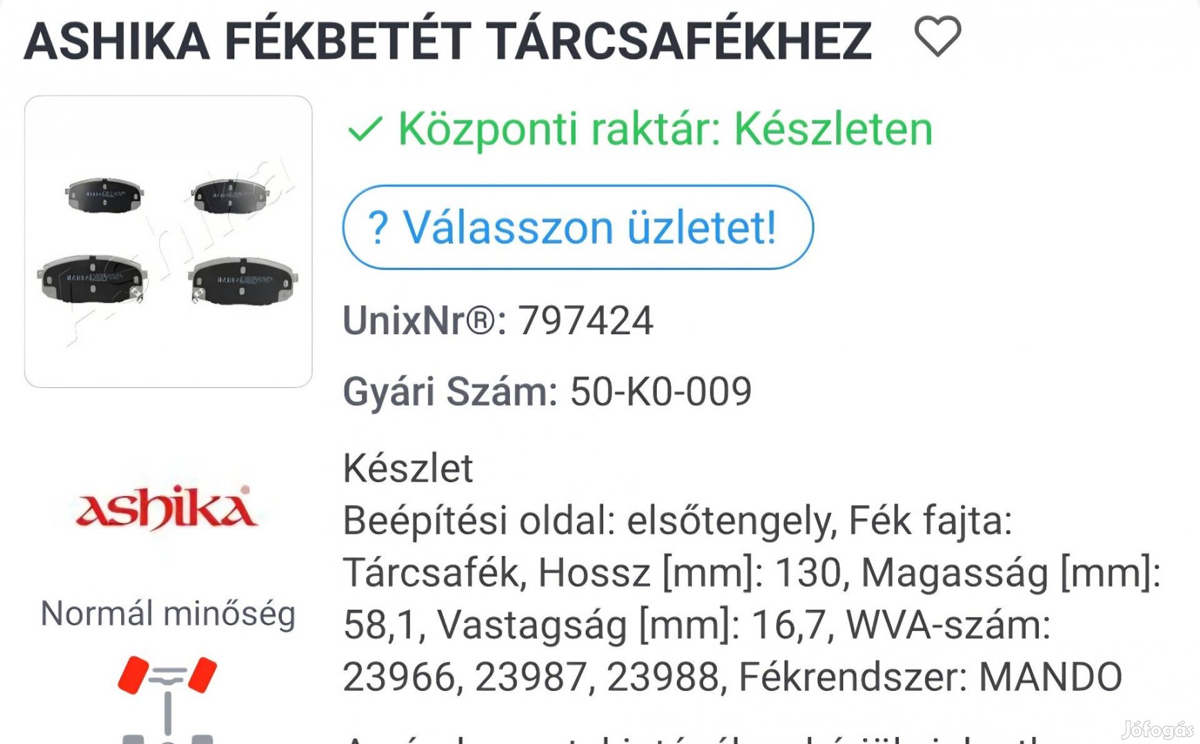 Hyundai Kia új Asika fékbetét