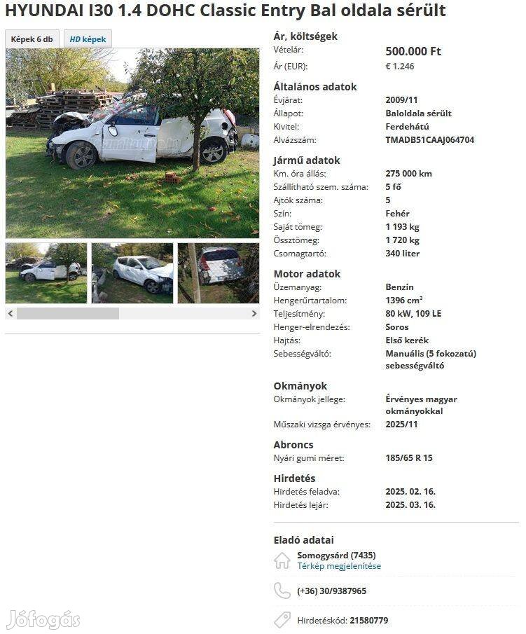 Hyundai i30 - bal oldala sérült