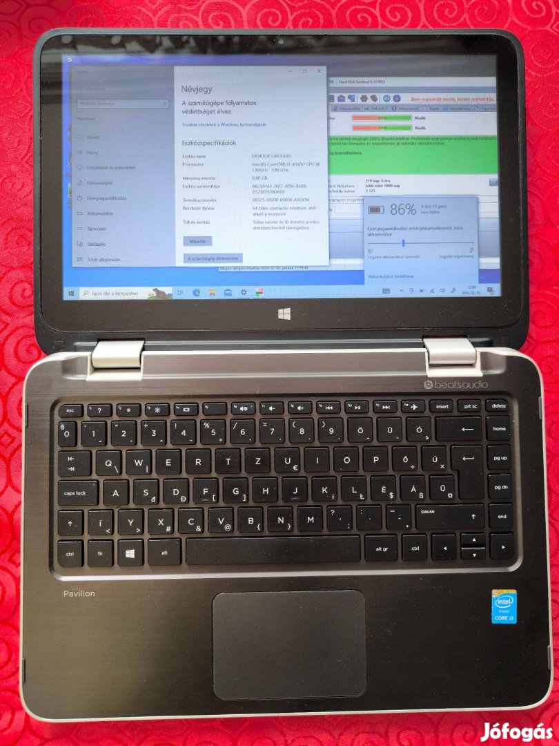 I3-as HP X360 Tablet-notebook 13-a100nh 360 fokban hátra hajtható