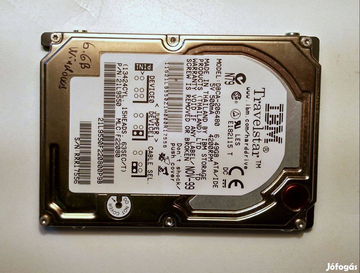 IBM 2.5 colos HDD 6.49GB DBCA-206480 1999 tesztelve
