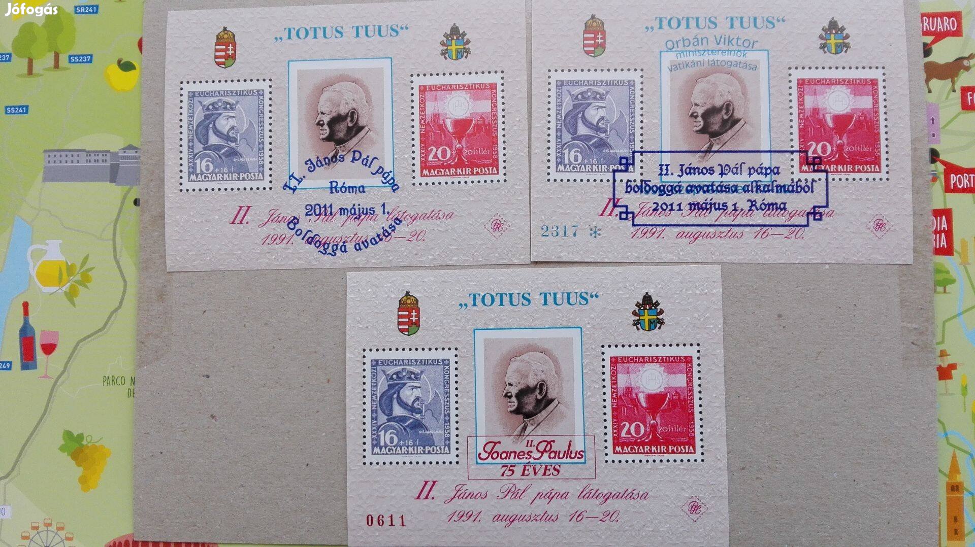 II János Pál Pápa emlékívek ritka alkalmi bélyegzéssel 3 db
