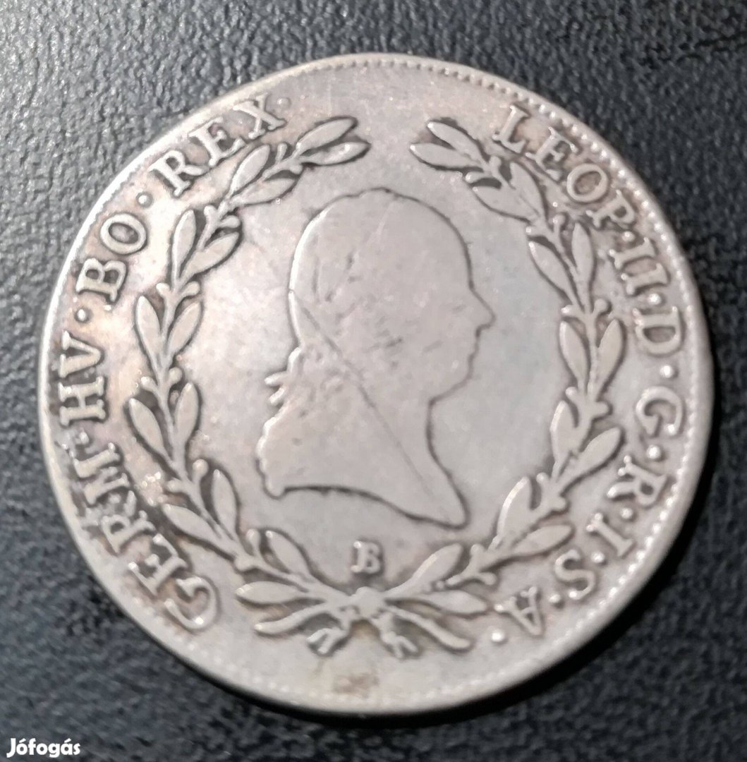 II. Lipót 20 krajcár, 1791 B, ezüst 6,5gr,